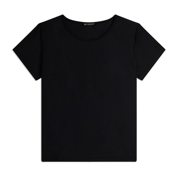 T-shirt regular da donna in tessuto stretch a base cotone