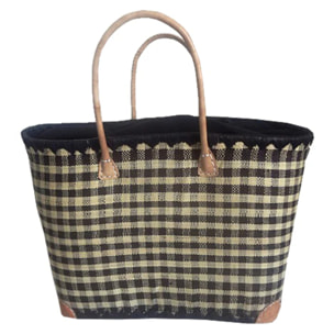 Panier artisanal Carreaux GM avec pochon Noir