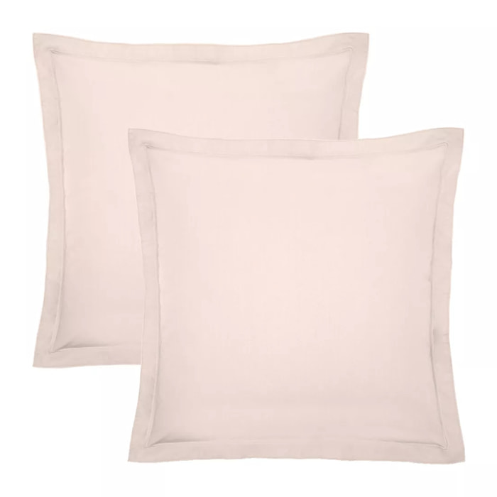 Lot de 2 taies percale de coton uni rose Olana petale