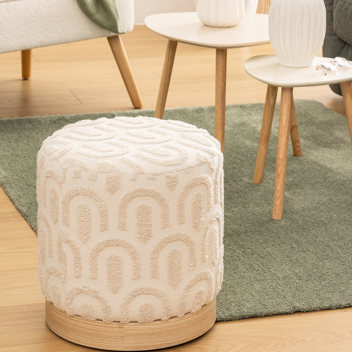 Pouf "Copas" blanc D38x38cm