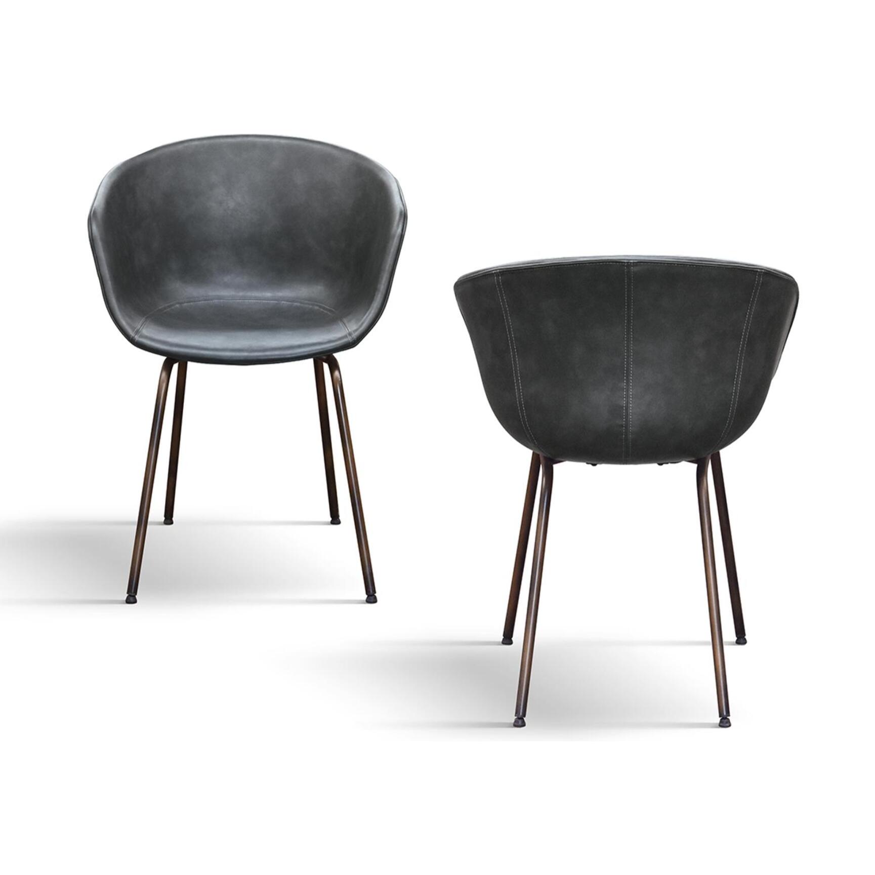 Set di 4 sedie COPENAGHEN rivestite in ecopelle antracite e gambe in metallo nero