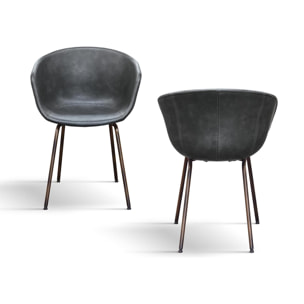 Set di 4 sedie COPENAGHEN rivestite in ecopelle antracite e gambe in metallo nero