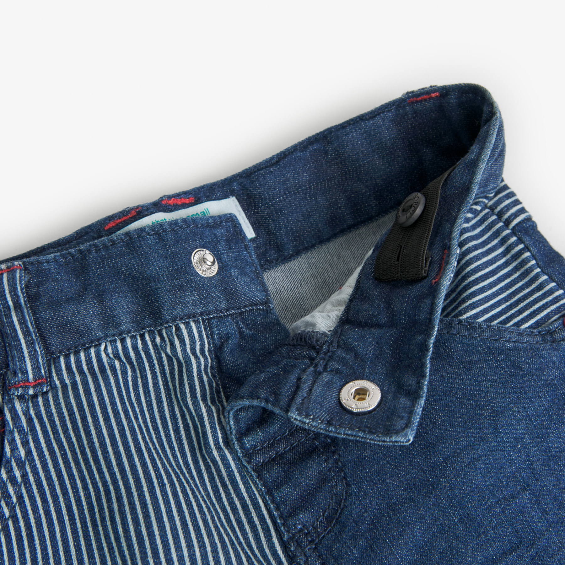 Bermudas denim niño, estampado de rayas, azul