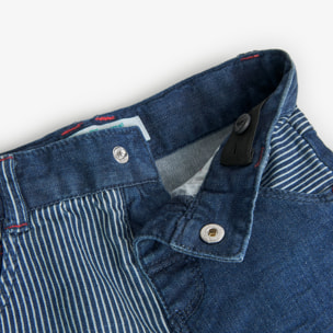 Bermudas denim niño, estampado de rayas, azul