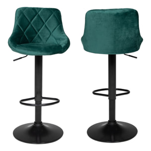 Lot de 2 tabourets de bar en velours vert ROBIN