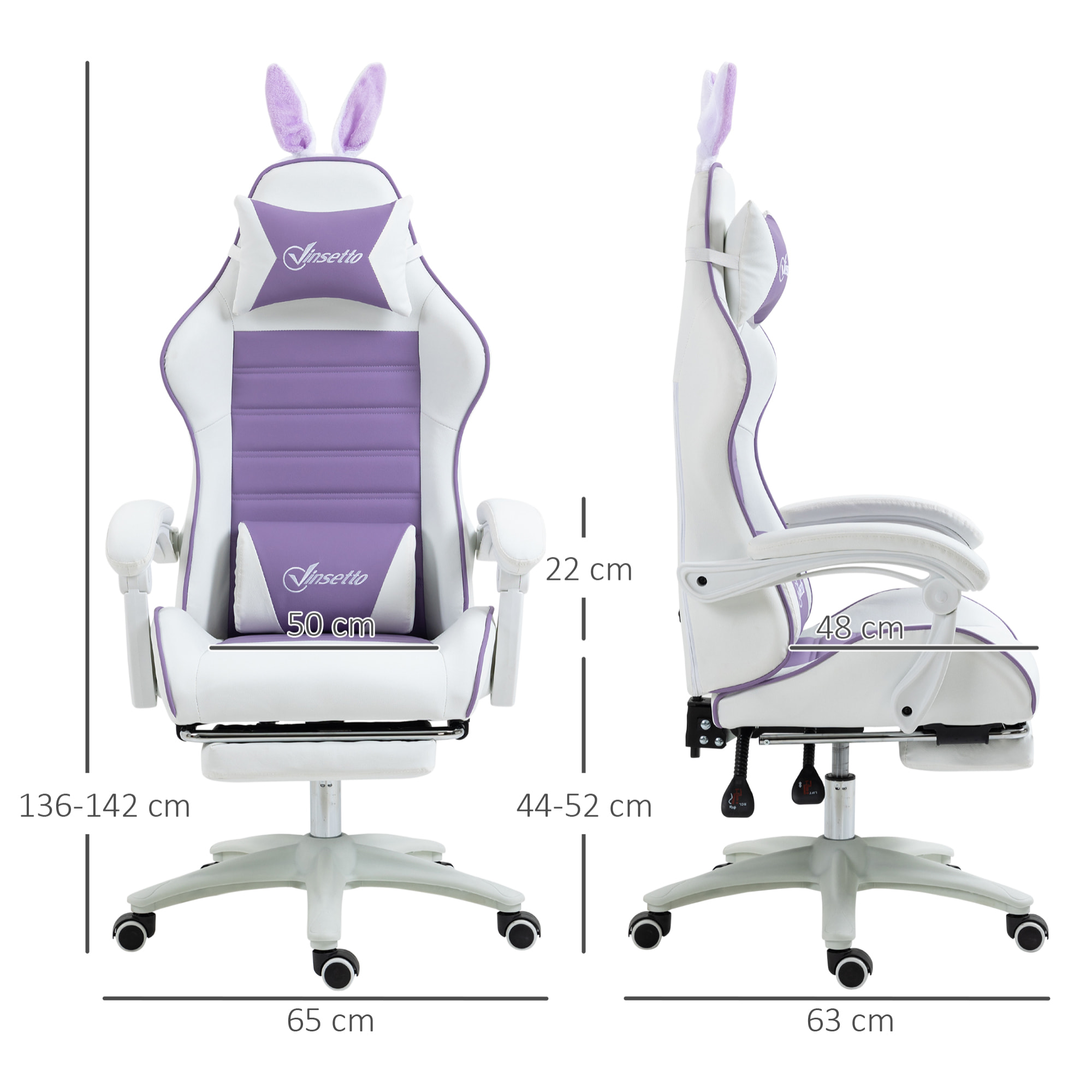 Silla Gaming Ergonómica Reclinable 135°, Silla Gamer Racing de Cuero PU con Soporte Lumbar, Altura Ajustable, Reposacabezas y Reposapiés Retráctil, para Oficina, Estudio, Púrpura