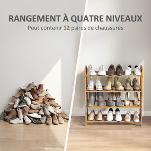 Étagère bambou style naturel - étagère à chaussures 4 niveaux - dim. 67,5 x 24,7 x 72 cm