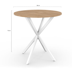 Table à manger ronde Soline Ø80cm bois et blanc