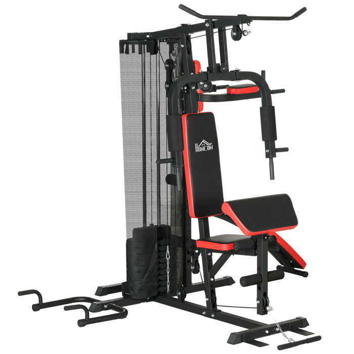 Máquina de Multiestación Ajustable Multiestación de Musculación con Placas de Peso de 45 kg Carga Max. 110 kg para Entrenamiento Fitness en Hogar Gimnasio 225x175x200 cm Negro