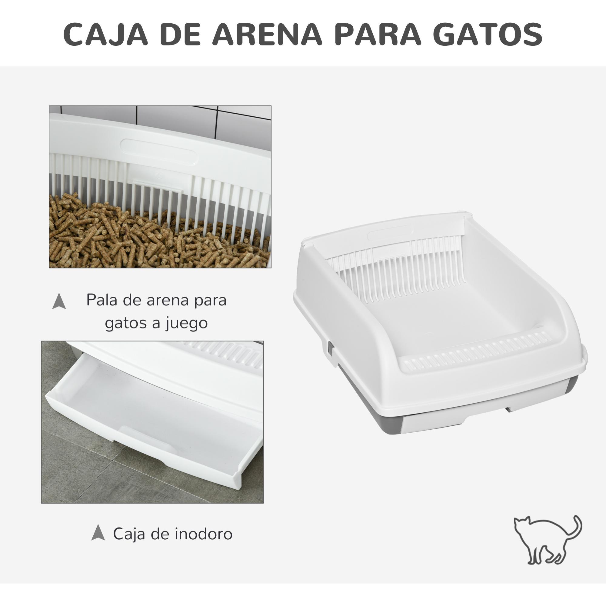 Bandeja Higiénica para Gatos Arenero Abierto con Botón Pala Bandeja Extraíble y Bordes Altos 62x46,5x19,5 cm Blanco