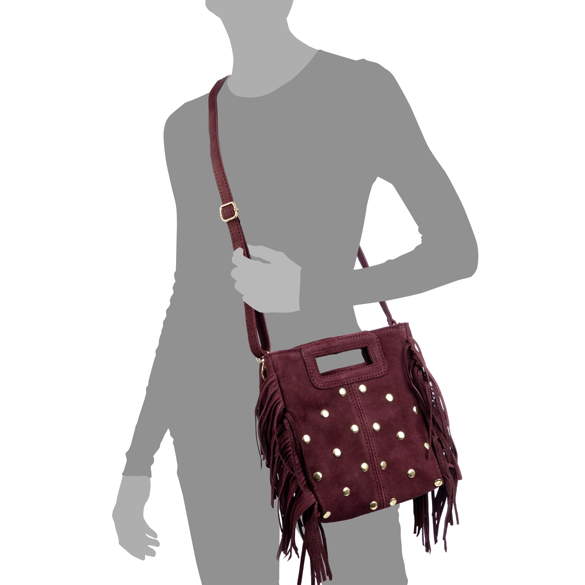 Barbata bolso bandolera mujer. Piel auténtica Gamuza con tachuelas decorativas.