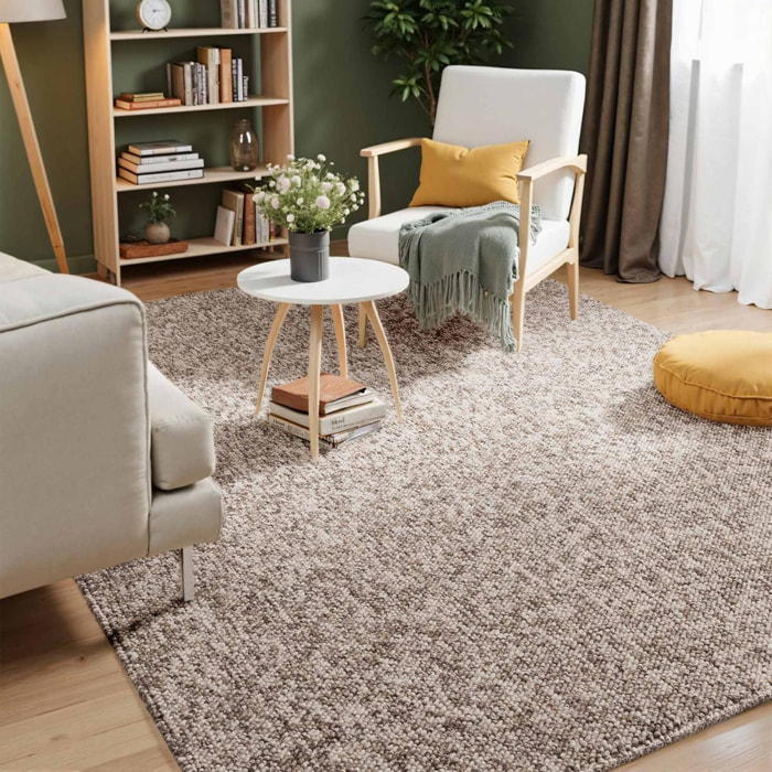 Tapis salon, motif faux uni, poils ras, look chaleureux, entretien
