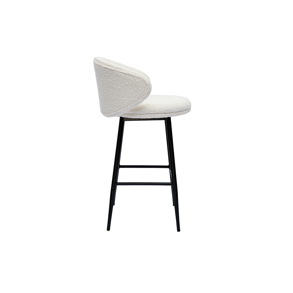 Tabourets de bar design en tissu effet laine bouclée blanc cassé et métal noir H86 cm (lot de 2) ROSALIE