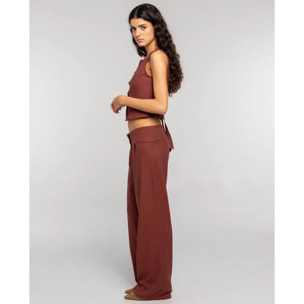 Pantalón largo recto con pinzas y tiro bajo de mujer