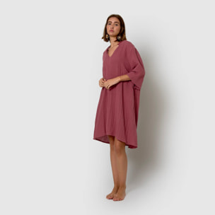 Vestido corto muselina malva/rosa