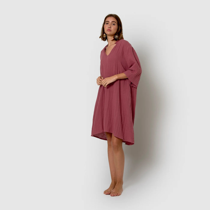 Vestido corto muselina malva/rosa
