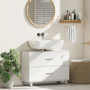 Mueble Bajo Lavabo, Mueble de Baño con 2 Cajones, Estilo Moderno, para Lavabo sin Pedestal, 80x30x60 cm, Blanco