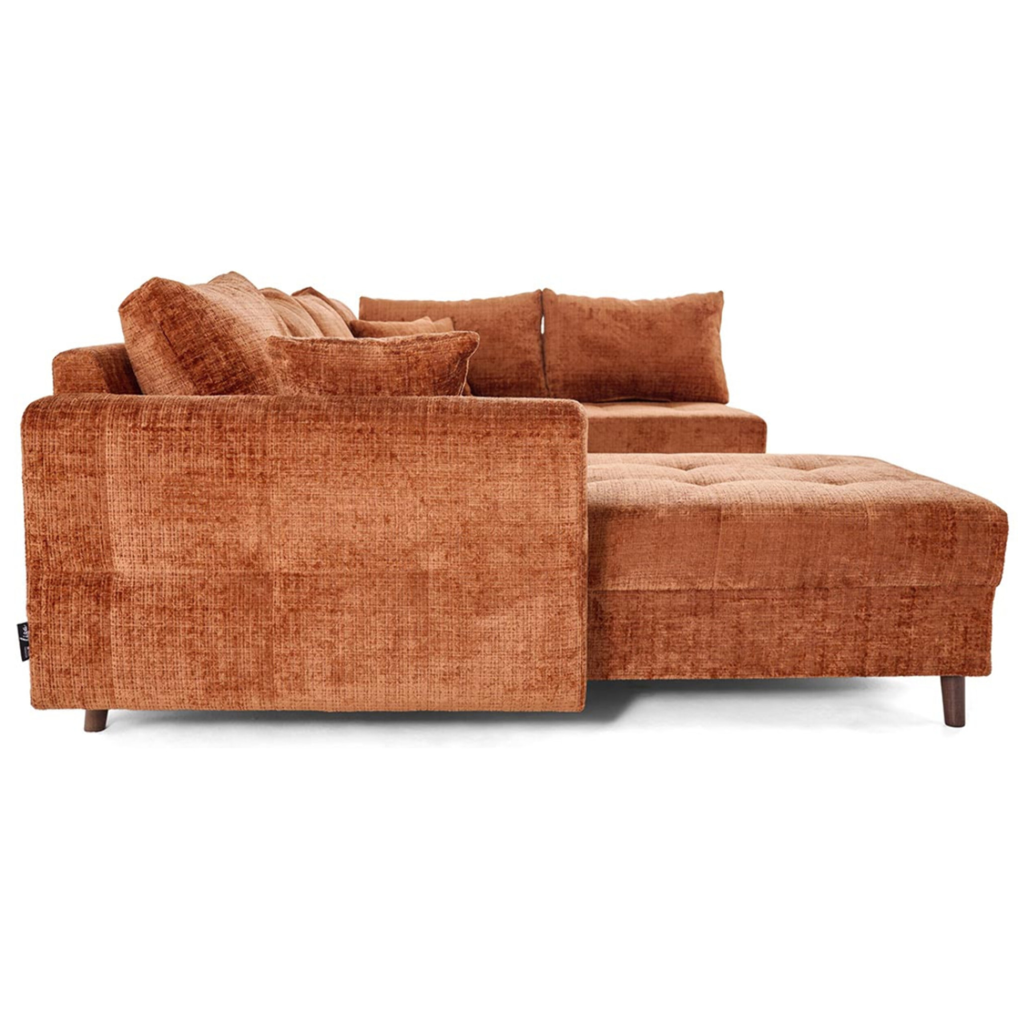 Rune - canapé panoramique d'angle droit 7 places en velours texturé - Rouille