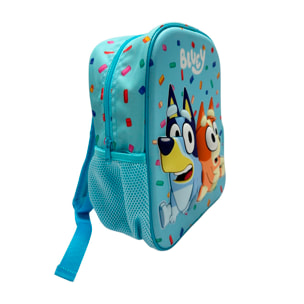 Zaino per la scuola materna 3D Eva Bluey. Tasche laterali. Con personaggi in rilievo 3D.