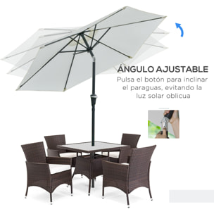 Sombrilla de Jardín Ø230x216 cm Parasol de Terraza con Apertura Manual Ángulo Ajustable e Impermeable para Balcón Piscina Crema