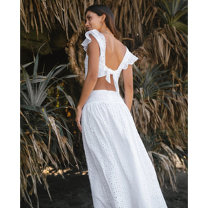 Falda larga de popelín bordado con vuelo