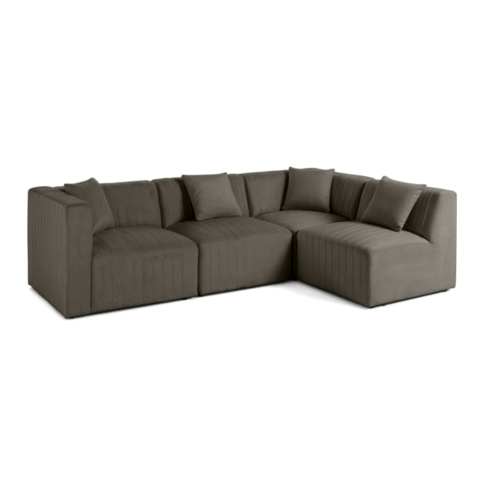 Nova - canapé modulable d'angle droit - 5 places - en velours - Gris
