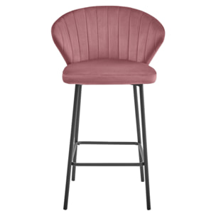 Sgabello bar Gatta in velluto rosa scuro e metallo nero