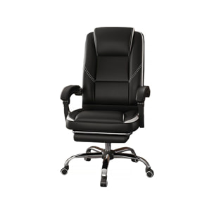 Fauteuil de bureau en simili avec repose pieds "Maissa" - Blanc/Noir