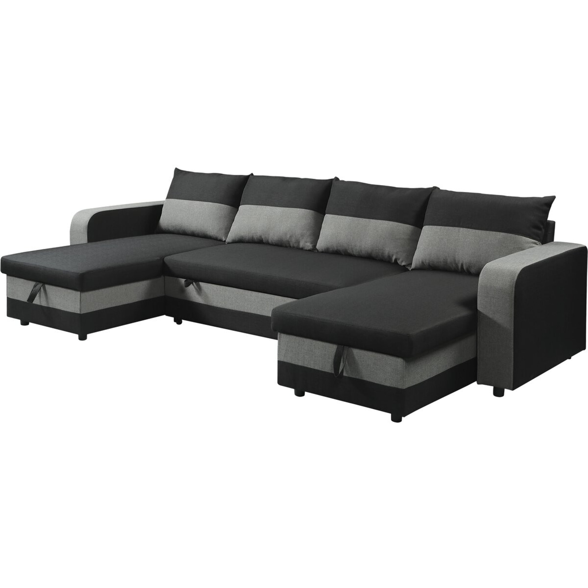 Canapé d'angle panoramique convertible en tissu "Victor" - 4 places - Noir