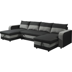 Canapé d'angle panoramique convertible en tissu "Victor" - 4 places - Noir