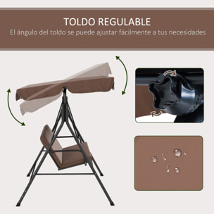 Columpio de Jardín Exterior de 3 Plazas, Balancín de Jardín Exterior con Techo Ajustable y Marco de Acero, para Balcón, Terraza, Patio, Carga 200 kg, 172x110x153 cm, Marrón