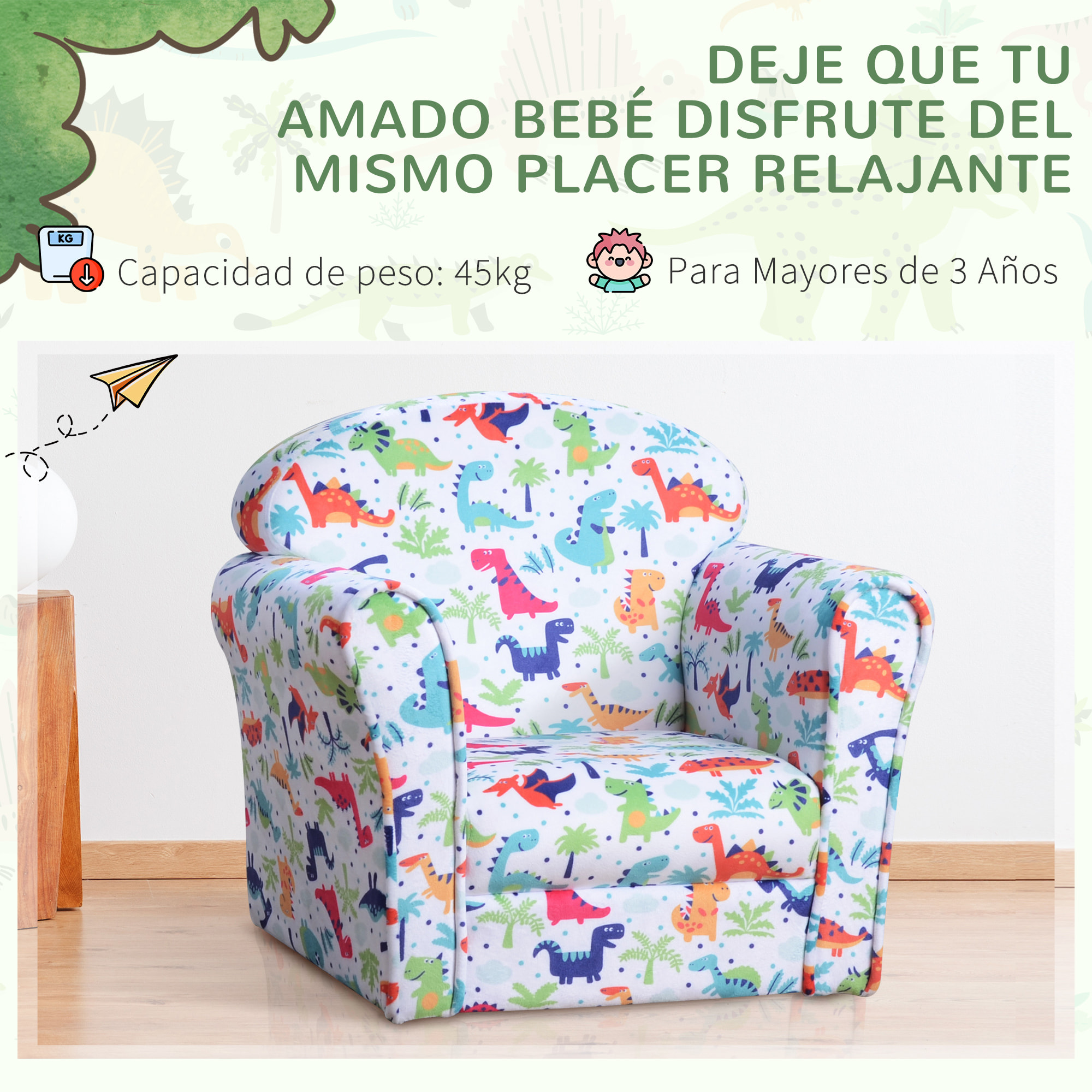 Sofá Infantil de Madera Franela y Espuma 50x39x44cm Multicolor