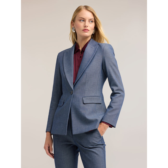 Motivi - Blazer in tessuto tinto filo con revers a lancia - Azzurro