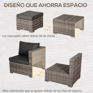 Conjunto 8 Piezas de Sofás Ratán con Mesa de Centro y Reposapiés