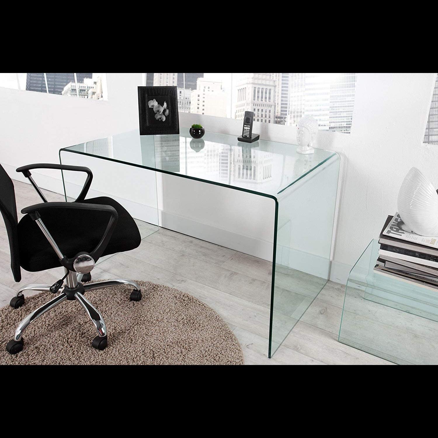 Scrivania Scrittoio da Ufficio in Vetro Curvato - Luxury Z-02 - (126 x 74 x 70 cm) Design curvo e moderno