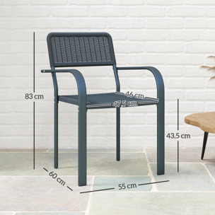 Juego de 4 Sillas de Jardín Exterior Apilables, Sillas de Comedor Exterior Efecto Ratán, con Reposabrazos, Marco de Acero, Resistente a la Intemperie y Ligero, 55x60x83 cm, Gris Oscuro