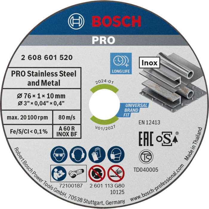 Boite de 5 disque à tronçonner BOSCH Expert for Inox - Ø76mm - 2608601520