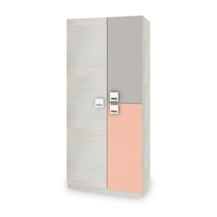 Armario juvenil Kenia Blanco Alpes - Rosa y Gris