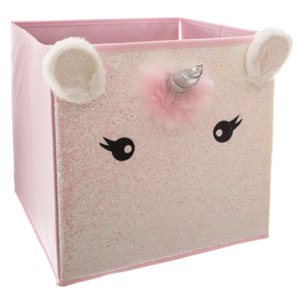 Bac de rangement licorne rose 29x29cm