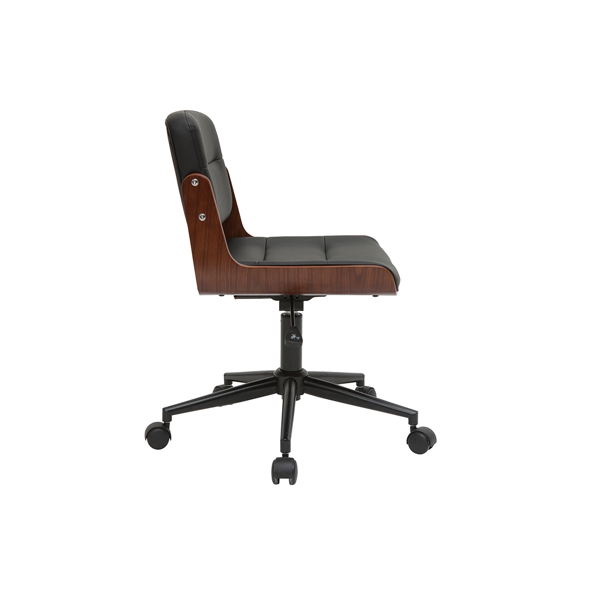 Chaise de bureau à roulettes design noir, bois foncé noyer et métal noir ARAMON