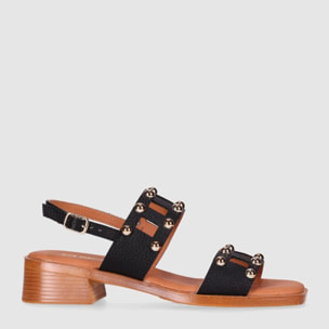 Sandalias de Piel - Negro - Tacón: 4 cm