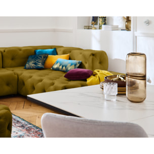 Gallata - canapé Chesterfield d'angle droit - 5 places - en velours - Jaune