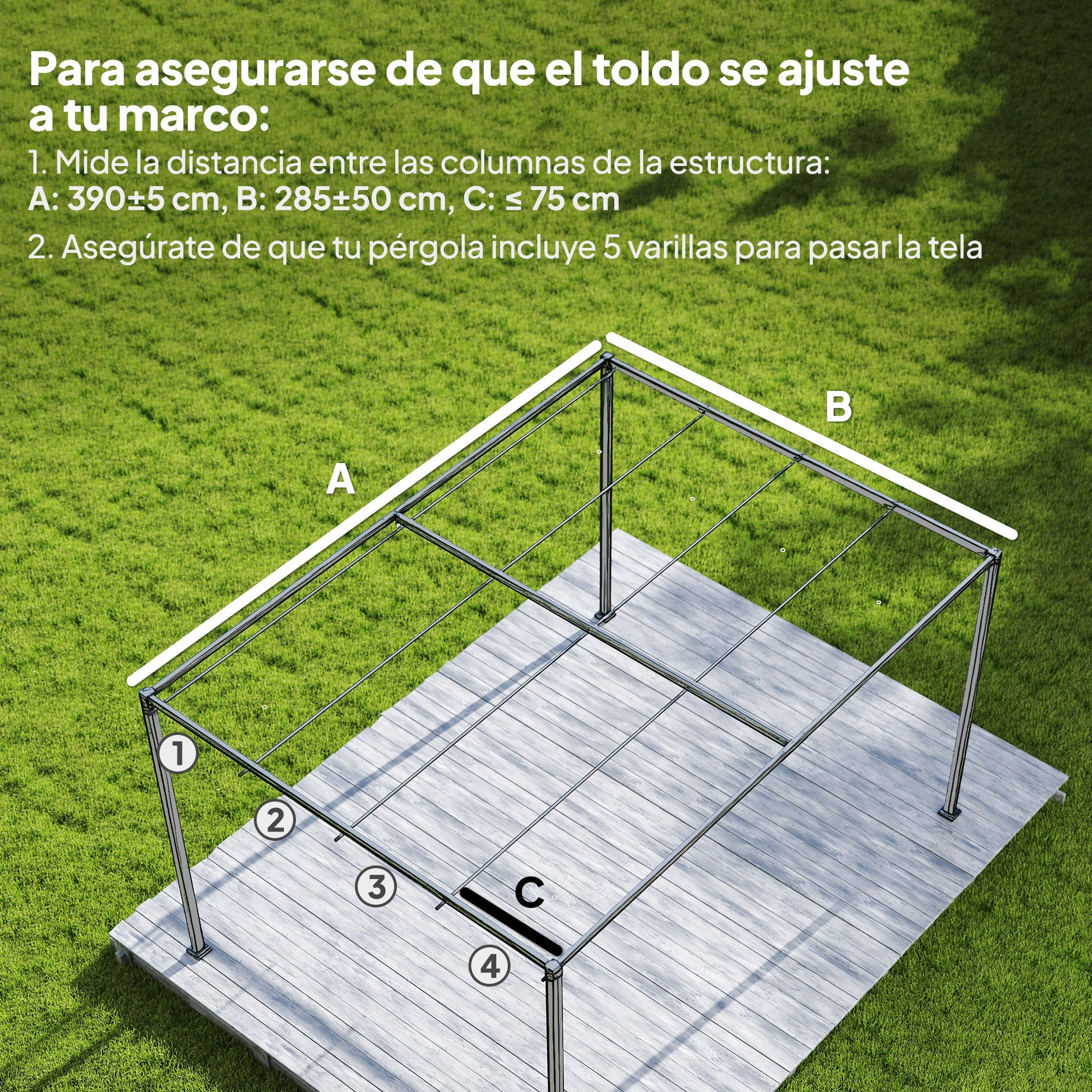 Techo de Pérgola 4 x 3,5 m, Techo de Repuesto Retráctil para Marco de Pérgola de 4x3 m, UV30+, Toldo de Tela Solo para Cenador Jardín con 8 Orificios de Drenaje, Gris Oscuro