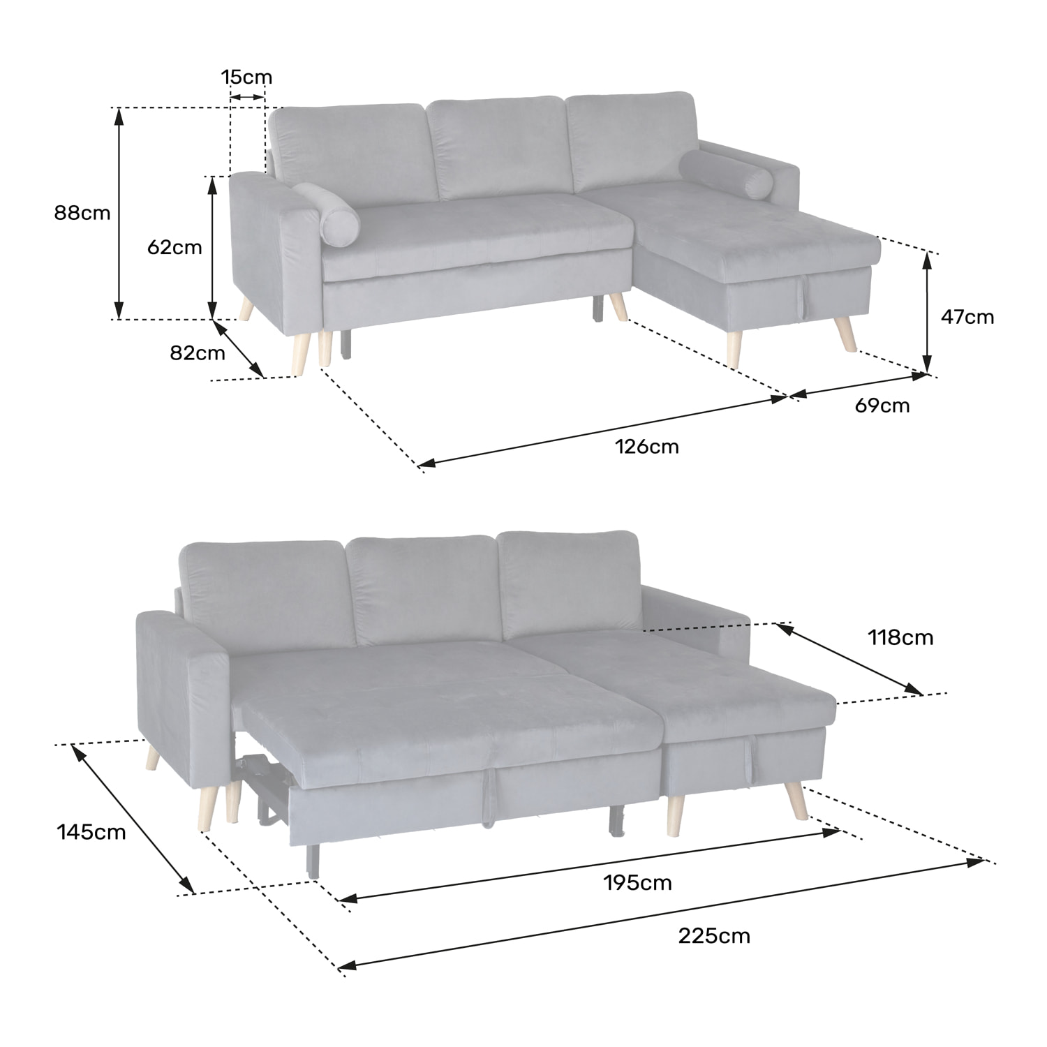 Canapé d'angle convertible JAMES 3 places en velours terracotta