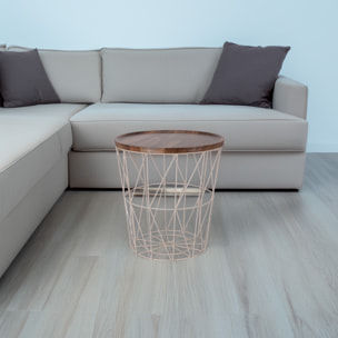 Well home mesa auxiliar de metal con bandeja de mdf color marrón ø37x39cm