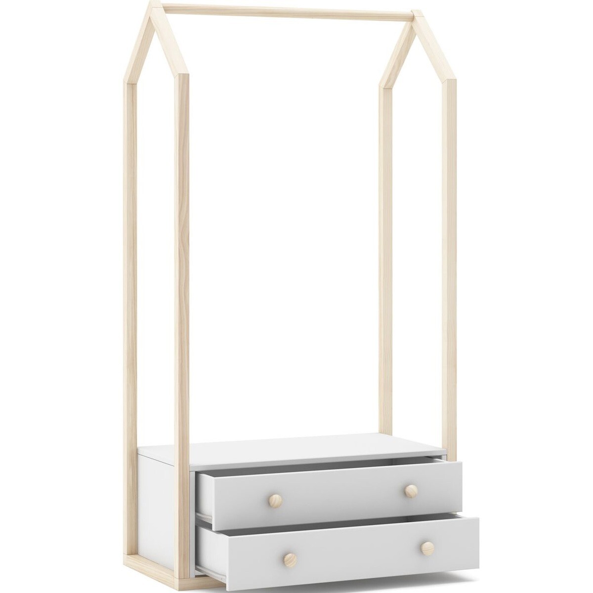 Penderie cabane enfant 2 tiroirs en bois - ELISE