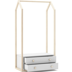 Penderie cabane enfant 2 tiroirs en bois - ELISE