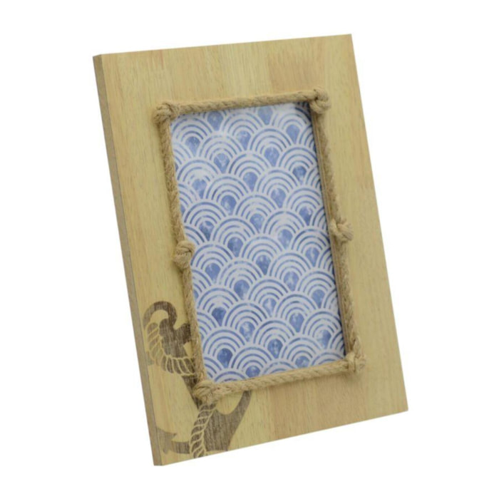 Portafoto da tavolo mare in legno con ancora e corda rettangolare cm19,5xh24,5x0,2