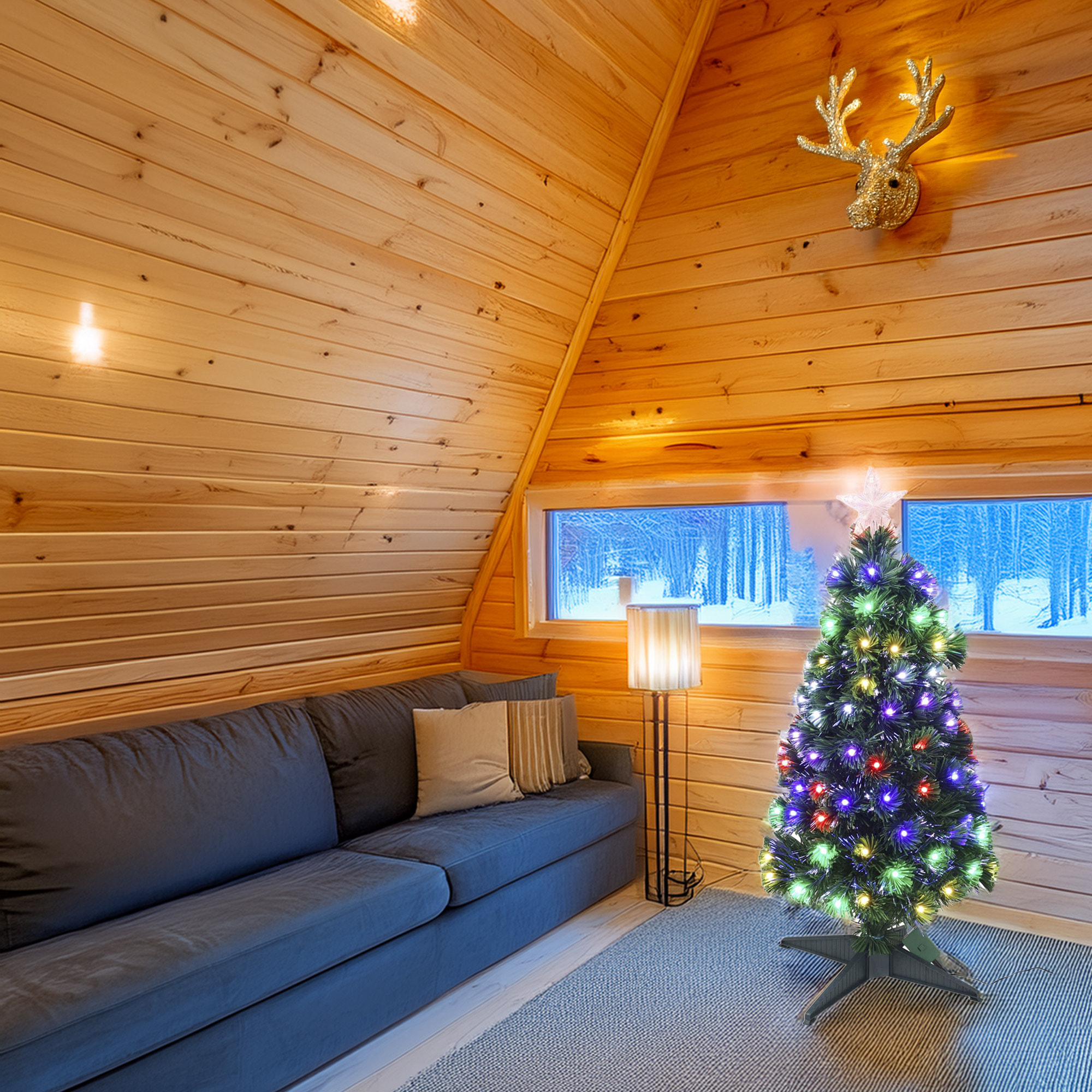 Árbol árbol de navidad de fibra óptica con 95 luces led rgb y 8 funciones de color h.90cm