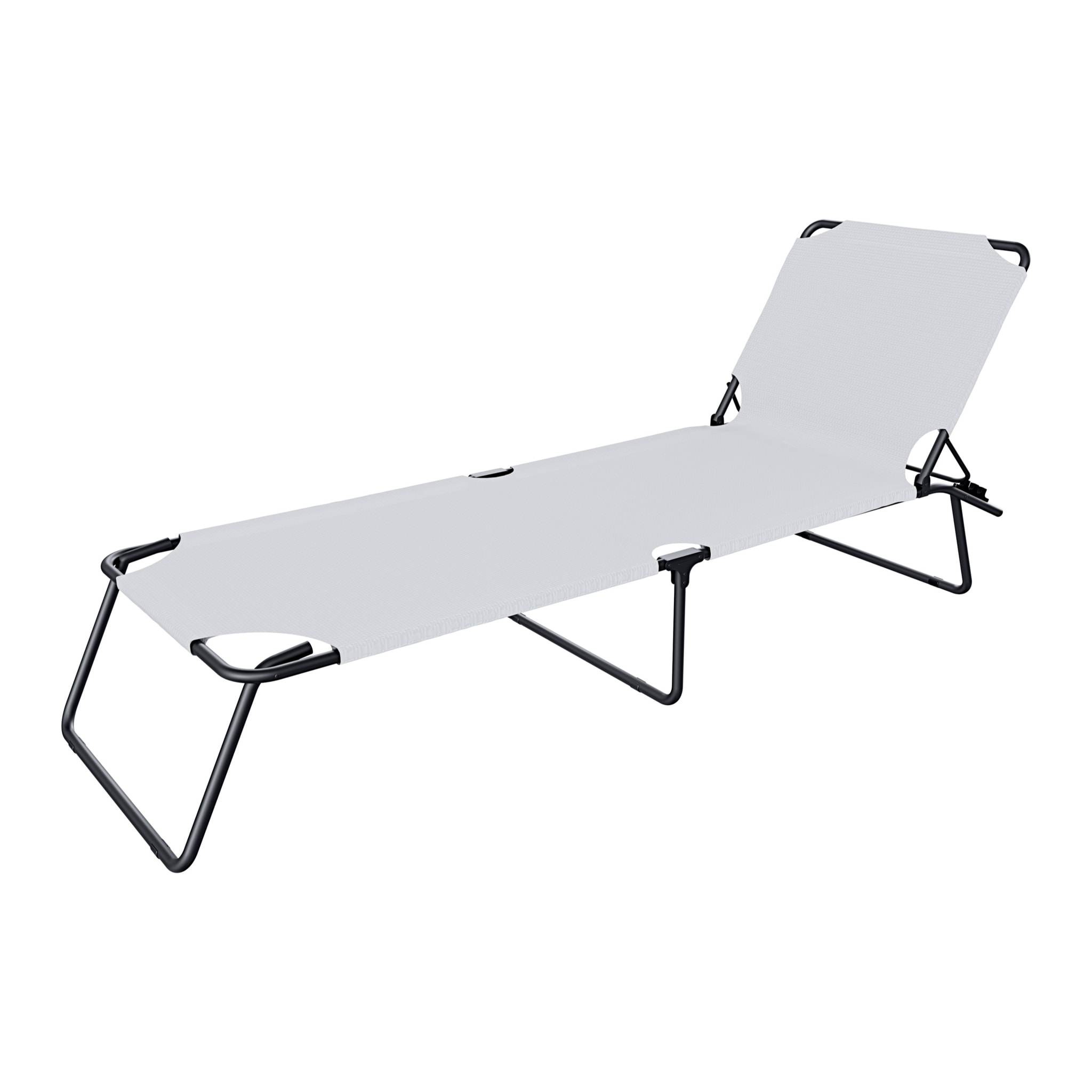 Lettino Pieghevole Prendisole Senza Tettuccio Parasole Reclinabile Regolabile Metallo Nero Sdraio Spiaggia Mare Giardino Piscina 187x53x24 Cm Bianco